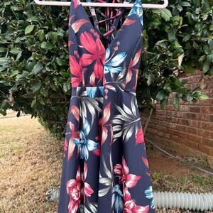 Navy and pink floral dress